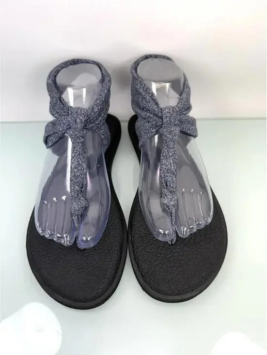 Sanuk Yoga Sling Sandals Women’s Black Blue Fabric Thong Comfort Flat Slip On 9 - Picture 2 of 8